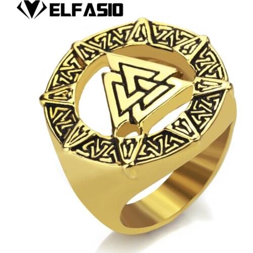 Mens Stainless Steel Ring Gold/Silver Valknut Scandinavn Odin Symbol Norse Viking Biker Jewelry Size 7-15