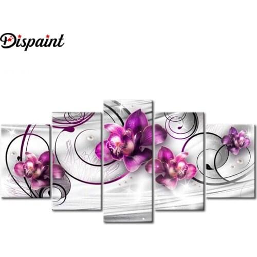 Dispaint 5pcs Full Square/Round Drill 5D DIY Diamond Painting "Flower orchid" Multi-picture Combination Embroidery 5D Decor
