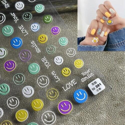 Kawaii 5D Smiley Art Stickers Self Adhesive Sliders Cartoon Designs Nail Foils Decals Manicure Decoration