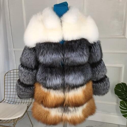 Real fur coat Three-color patchwork fur coat V-neck fashion keep to warm