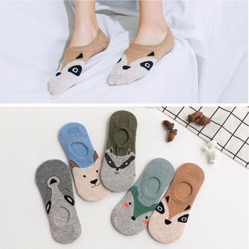 5 Pairs Women Cotton Ankle Socks Spring Summer Soft Comfortable Sock Cartoon Fox Striped Candy Color Happy Casual Boat Socks