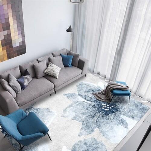 New Chinese Style Blue Jasmine Floral Gray White Carpet Living Room Modern Abstract Color Fading Flower Rug Mat For Room