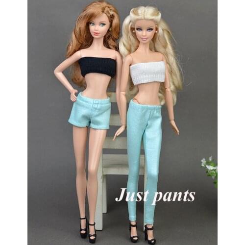 Original Light Blue Shorts & Long Leather Pants Chaparajos / Doll Accessories Clothes Outfit For 1/6 Toy Barbie Doll Baby Toys