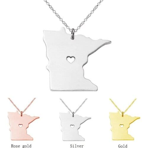 2018 Unique American State Map of Minnesota pendant necklace Heart shape neckl Stainless Steel Jewelry Fashion choker Necklace