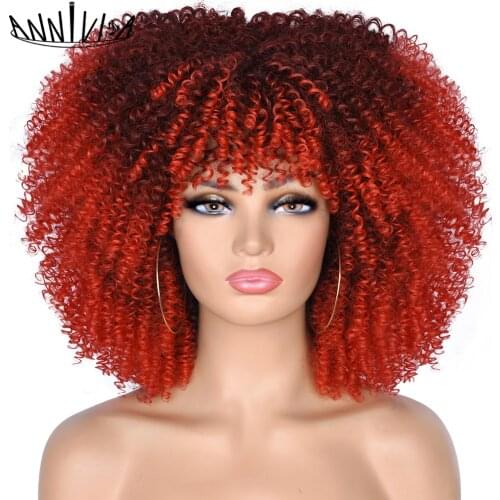14" Short Hair Afro Kinky Curly Wigs With Bangs For Black Women Synthetic Glueless Pink Red Purple Cosplay Wigs High Temperature