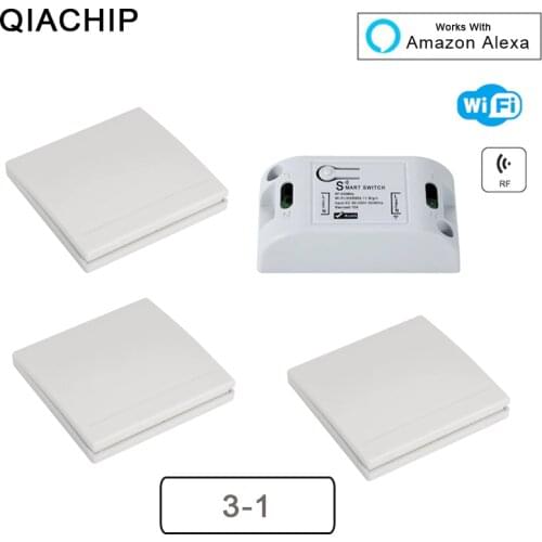 QIACHIP Wifi Wireless 433MHz RF Relay 1CH AC 220V Receiver Smart Home Light Switch Module + 86 Wall Lamp Remote Control Switch