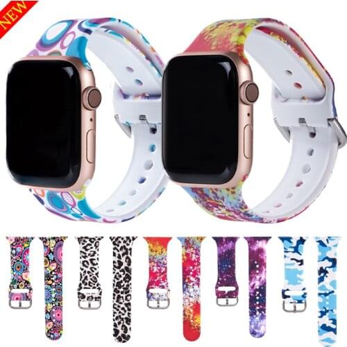 Silicone Printing Strap for Apple Watch Bands 44mm 40mm 42mm 38mm iWatch Series 6 5 4 3 2 1SE Sports Soft Watchbands Accessories