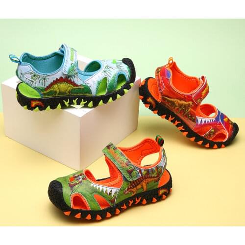 Dinoskulls 2021 Summer Boys Sandals Sandles Toddler Boy Toe Closed Sandals Kids Led Light Up Shoes Sliders Sandalias EU 24-32