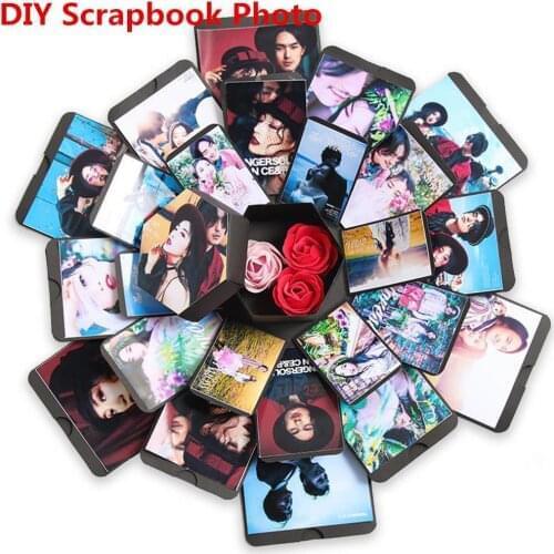 Hexagon Surprise Box Romantic DIY Scrapbook Photo Album with Ribbon(Random Color)