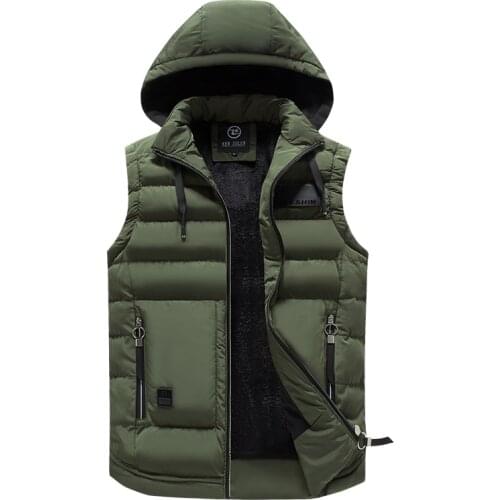 Spring, autumn and winter mens warm thick vest mens sleeveless jacket mens warm hooded vest warm fleece jacket coat clothes