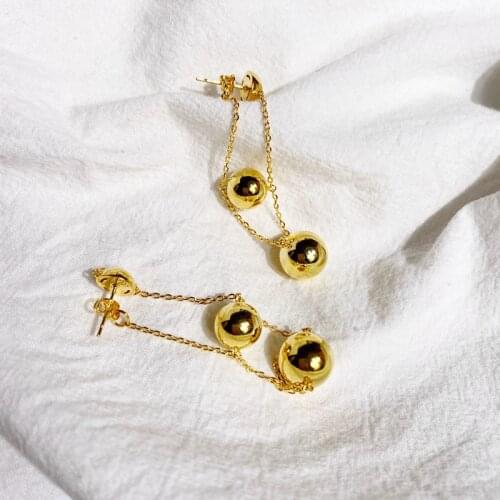 High Quality Gold Color Long Line 3 Ball Drop Earrings For Women Fashion Jewelry (DJ1481)