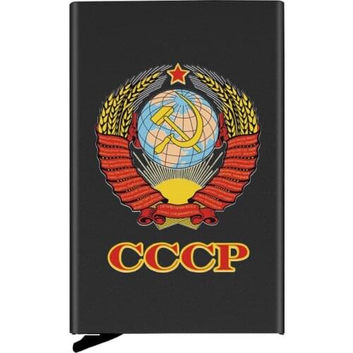 High Quality Classic Soviet Sickle Hammer Automatic Pop Up Credit Card Holder Cover CCCP Rfid Aluminum Pocket Wallet