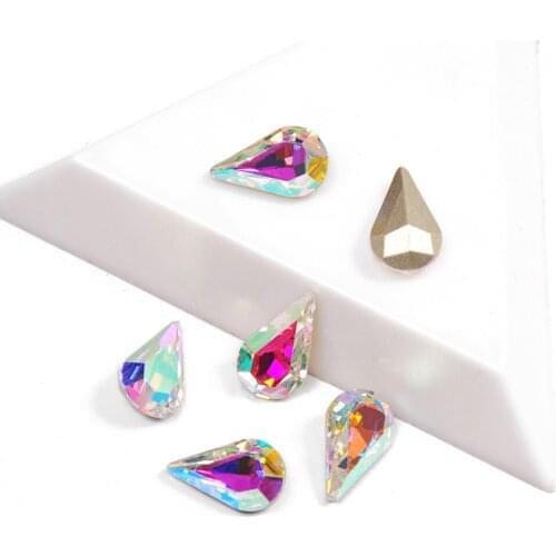 YANRUO 4300 K9 Glitter Crystal Rhinestones Pear Shaped Crystal AB PointBack Nail Stone 3D Jewelry Making Beads DIY Nail Art Gems