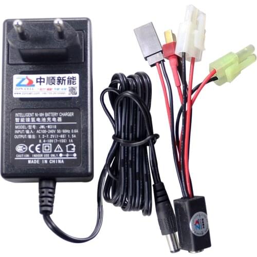 NiMH Battery Charger 2.4-12V/1.2-18V with T Plug Large/Small Tamiya Male FUTABA JR Female Connector Transfer Cable for DIY Model