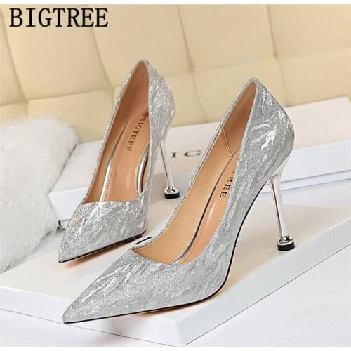 Ladies glitter heels bigtree shoes woman elegant sexy heels Golden pumps women shoes designer heels sexy shoes extreme high heel