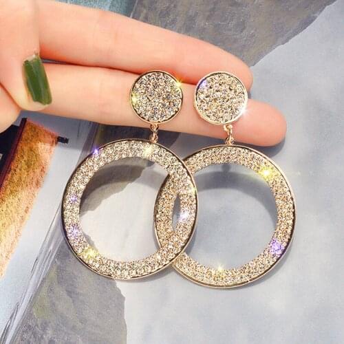 Korean Fashion Exaggeration Geometric Circle Inlaid With Diamond Earrings Korean Temperament Circle Earrings Earrings Female