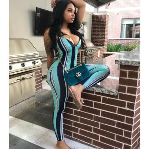 Summer Jumpsuits 2019 New Women Summer Casual Sleeveless V-Neck High Waist Colorful Skinny Jumpsuits