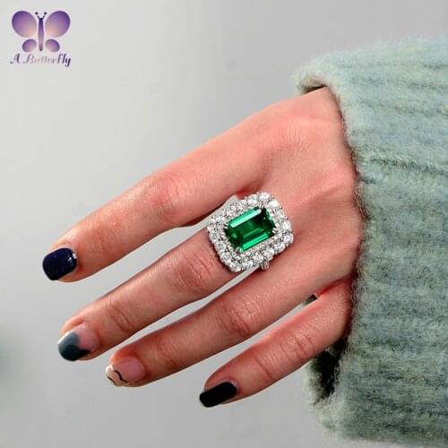 100% 925 Sterling Silver 10x14mm Luxury Emerald Cut SONA Simulation Diamond Female Senior Wedding Ring
