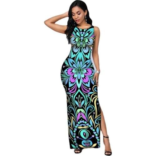 Autumn Print Women Dress Vintage O-neck Sexy Sleeveless Sheath Elegant Dress Fashion High Waist Slim Zippers Bodycon Dress