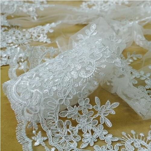 140cm ivory Wedding bridal Dress Applique DIY Bridal Headdress scarf veil Embroidered Lace Fabric Patch curtain free ship
