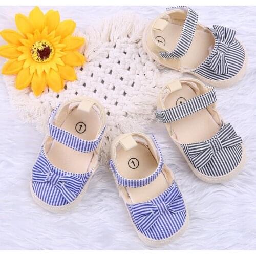 2019 Children Summer Shoes Newborn Infant Baby Girl Boy Soft Crib Shoes Infants Anti-slip Sneaker Striped Bow Prewalker 0-18M