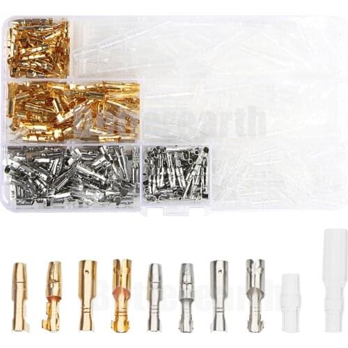 400PCS 3.9mm Female and Male Bullet Terminals Connector Gold Brass/Silver Wire Connector with Insulating Sleeves for Car
