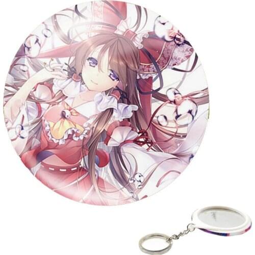 Anime TouHou Project Keychain Hakurei Reimu Cartoon Keyring with Makeup Mirrors for Backpack/Bag Accessories or Collection