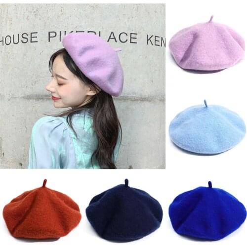 New Autumn Winter French Beret Caps For Women Girls Solid Color Warm Wool Berets Hats Vintage Plain Cap Elagant Ladies Hats