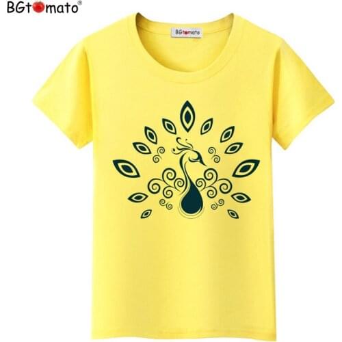 BGtomato Brand new casual T-shirts for women Beautiful peacock printing shirts Hot sale creative summer clothes Cool tees