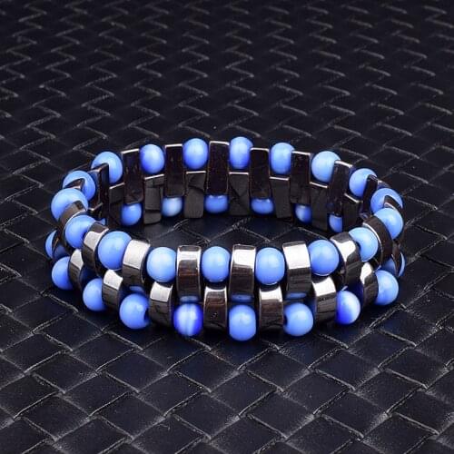 Classical Nature Moon Hematite Bracelets Women Double Blue Beads & Hematite Bracelets Men Energy Stone Bracelet Balance Jewelry