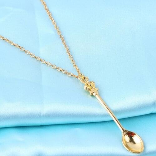 King Queen Crown Mini Tea Spoon Gold Silver Plated Pendant Necklace Women Dress Brand Jewelry