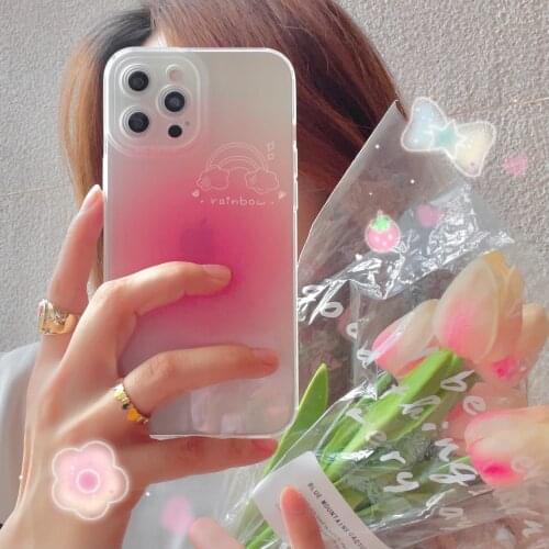Gradient Rainbow Transparent Case For iPhone 12 Pro 11 Pro XS Max XR X 7 8 Plus 12Pro SE 2020 Cute Clear Case Soft Cover Coque