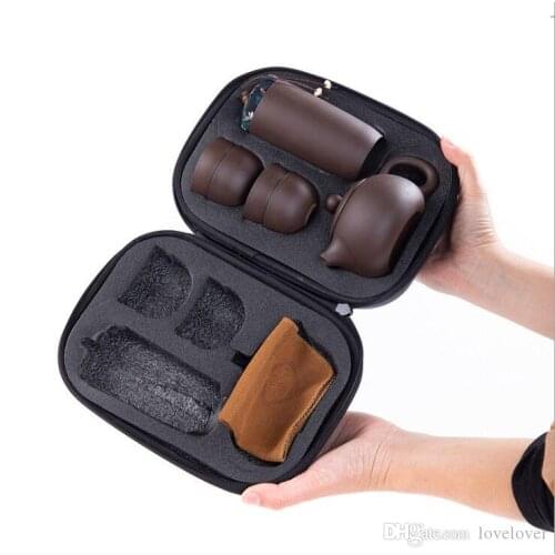 Teaset Purple sand travel tea set a pot of four cups 1 pot of portable business gifts new year gift