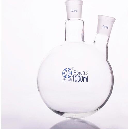 Two-necked flask oblique shape,with two necks standard grinding mouth,Capacity 1000ml,Middle joint 24/29 and lateral joint 24/29