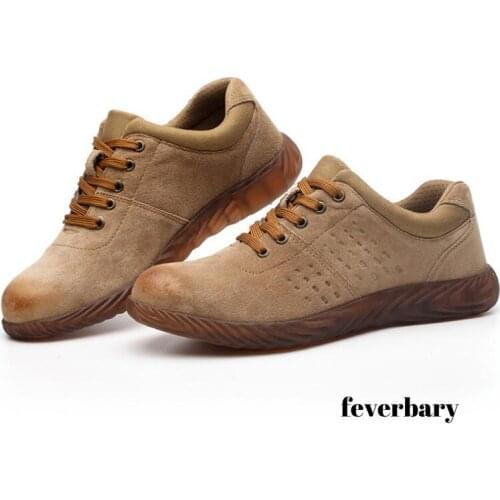 Feverbary breathable shoes steel toe non-slip work boots indestructible shoes puncture-resistant sports shoes low-top