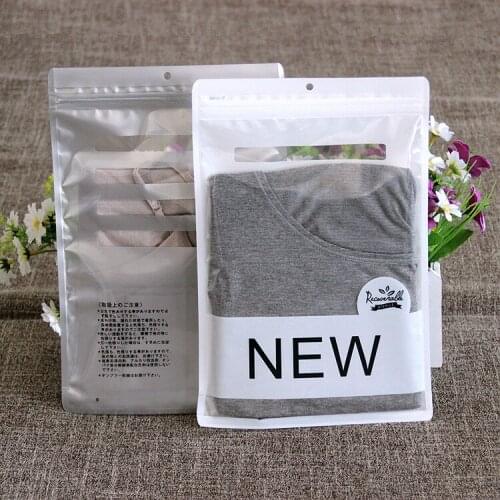 Ferimo 50pcs White/Grey Packaging bags for clothes zip lock storage bag plastic stand up pouch gift favor wholesale