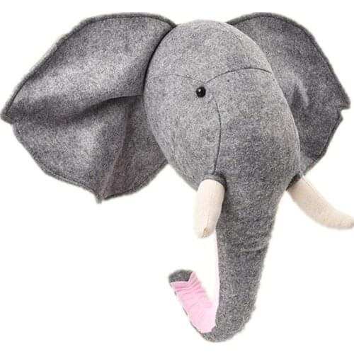 Animal Head Elephant Wall Decoration Hanging Mural Stuffed Toy Doll Nordic Home Kids Room Children Nursery Kindergarten Decor