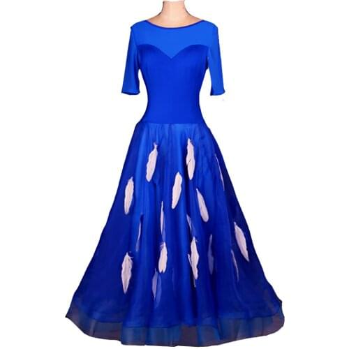 Customize custom high quality adult feather Ballroom Fox trot Quick step tango Modern galop Waltz competition Dance Dress