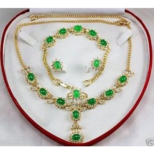 Beautiful womens gift Green seJasper Necklace 18"Bracelet 7.5 Earring Ring +box