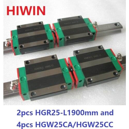 2pcs 100% original Hiwin linear rail guide HGR25 -L 1900mm + 4pcs HGW25CA HGW25CC flange carriage block for cnc router
