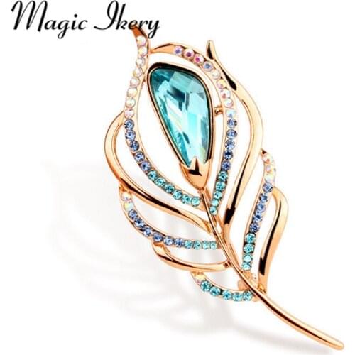Magic Ikery Rose Gold Color Zircon Crystal Luxury Peacock Feather Brooches Wholesales Fashion Jewelry for women MKY5899