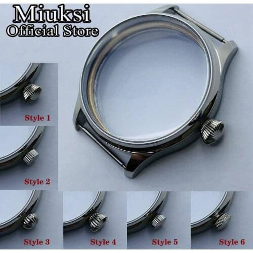 Miuksi 44mm stainless steel silver watch case fit ETA 6497 6498 Sea gull ST3600 ST3620 hand winding movement