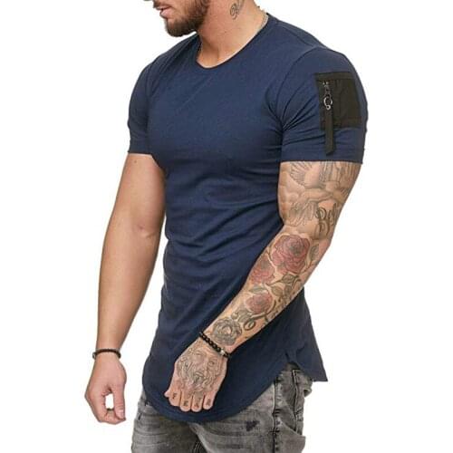 Summer Zipper sleeve Fashion t-shirt Men Casual V neck T shirt Fitness Bodybulding hip hop Short Sleeve t-shirts tops plus size
