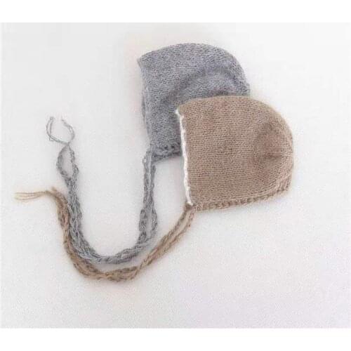 Soft Knitted Wool Bonnet Knitted Baby girl hat Photography props Newborn Fur Hat Photo props