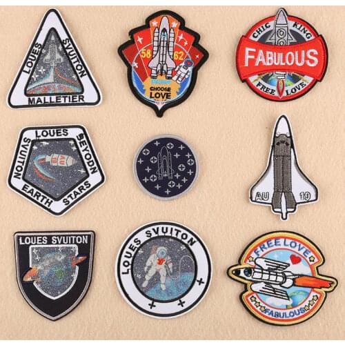 Space Shuttle Patches for Clothing DIY Sewing Sticker Rocket Satellite Embroidery Applique Stripes Iron on Patches Accessories