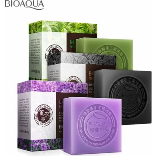 BIOAQUA Natural Plant Essential Oil Handmade Soap Whitening Moisturizing Remove Acne Clean Bath Soap Bamboo Charcoal Soap 100g