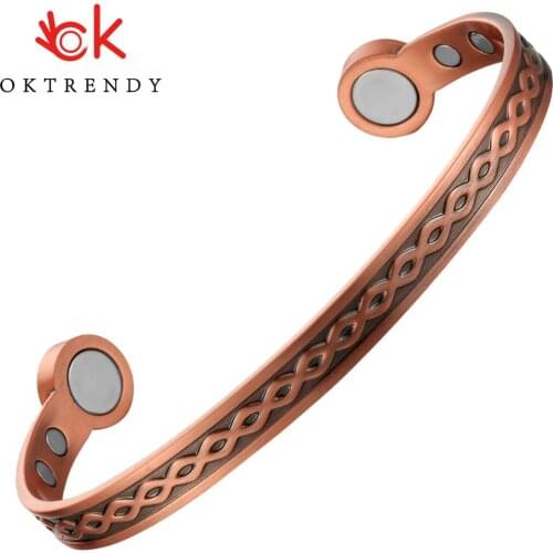OKtrendy Women Bangle Cuff Pure Copper Bracelet Magnetic Cuff Adjustable Health Copper Bracelets Bangles for Arthritis