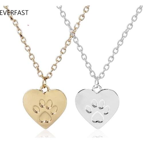 Wholesale 10pc/lot New Heart With Engraved Cat Paw Print Necklaces & Pendants Collier Femme Necklace Women Free Shipping