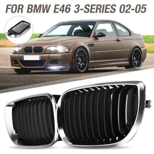 2pcs Chrome Black Front Hood Grille Grill 4DR For BMW E46 3-Series 2002 2003 2004 2005 Car Styling Racing Grills