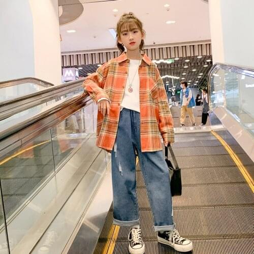 Plaid Shirts Girls Blouses Tops Long Sleeve Kids Casual Print Shirts Loose Cotton Checked Children Outerwear Fall New Clothes
